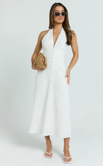 Beata Midi Dress - Plunge Halter A Line Dress in White