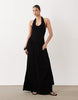 crinkle halter neck midi dress in black