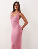 Noughts & Kisses cotton blend halterneck sparkle knit maxi dress in pink