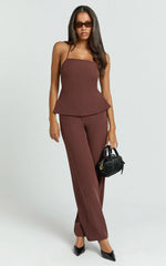 Tessa Top - Square Neck Backless Apron Top in Brown