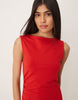 ruched side midi dress with slash neck in red