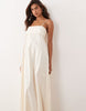 Kaiia exclusive stretch cotton rich foldover drape detailing cami maxi dress in cream