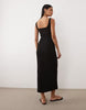 square neck seam detailing midi dress in black