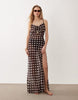 Miss Selfridge polka dot chiffon beach maxi dress in chocolate