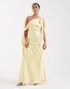 TFNC Petite Bridesmaids fallen shoulder satin maxi dress in yellow