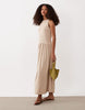 rib knit mixed fabrics midi dress with dropped waist in oatmeal