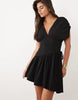 plunge waisted mini dress in black