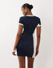 t-shirt panel detailing mini dress in navy with white color blocking