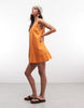 cotton linen v neck smock midi dress in orange