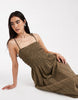 Miss Selfridge strappy broderie maxi dress in khaki