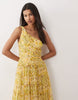 Lace & Beads one shoulder tulle maxi dress in yellow floral