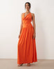 TFNC slinky cami halter full skirt maxi dress in orange