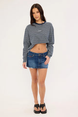 Rusty 17 Degrees Stripe L/S Oversize Tee Blue Stripe
