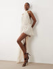 Oh Polly chiffon halter neck asymmetric skirt detail maxi dress in ivory polka dot