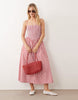 Abercrombie & Fitch puff sleeve smock midi dress in red stripe