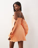 ASOS LUXE pleated tiered mini dress with sleeve detailing in peach
