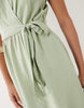VILA linen blend wrap front mini dress with tie belt in smoke green