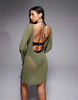 beach knit boucle scoop back mini dress in khaki