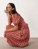 Wednesday's Girl shirred puff sleeve midaxi dress in pink stripes