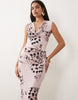 Missy Empire slinky cowl neck ruched detail maxi dress in pink butterfly print