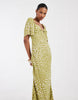 & Other Stories viscose puff sleeve midaxi dress with twist sweetheart neckline in green polka dot