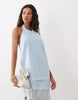 layered halter neck column midi dress in light blue