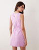 slash neck mini sundress with sculpted bust and eyelet hem in lilac