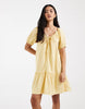 ONLY linen blend dropped hem mini dress in pale yellow