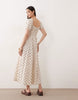 Esmée puff sleeve tie front maxi beach dress in cream & brown polka dot