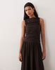 ruched bodice midi dress in chocolate