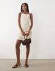 Mango cotton rich knit halterneck mini dress with statement flower in beige