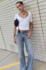 Motel SajiWa 3/4 Sleeve V Neck Top Ivory