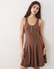 scoop neck button front henley mini dress in chocolate