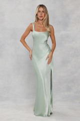 The Evelina Satin Maxi Dress Sage Green