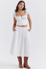 white gathered top