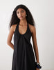 COLLUSION nylon ruched volume halter midi dress in black