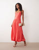 satin bias shift dress with bubble hem in coral