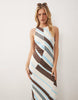 sleeveless maxi dress in blue, brown and cream stripes