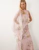 draped batwing asymmetric one-sleeve maxi dress in pink floral