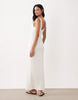 wide rib sleeveless V neck midi dress in neutral