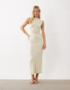 4th & Reckless slinky sleeveless ruched waist detail slash neck maxi dress in cream