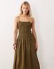 crinkle maxi sundress with shirred dropped waist in olive