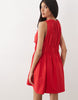 shirred tie front mini dress in red