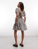 Noisy May Petite tiered seersucker mini dress with open tie back in chocolate gingham