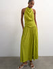 Topshop dropped waist halter maxi dress in brown and lime plaid
