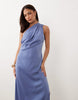 Petite one-shoulder satin maxi dress with pleat detail in lavender blue