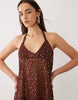 Miss Selfridge beach chiffon halterneck mini dress with embellishment in chocolate