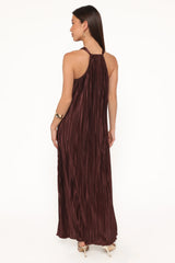 Melody Plisse Halter Maxi Dress - Brown