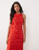 sleeveless maxi dress with tendril details in red