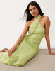 lace halter neck maxi dress with embroidered detail in green